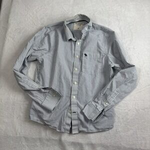 Y2K Abercrombie & Fitch Muscle Blue White Long Sleeve Striped Button Up Shirt XL